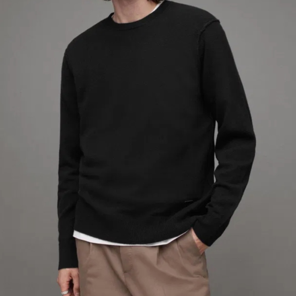 AllSaints Black Reverse Seam Cashmere Blend Crewneck Pullover Sweater XL